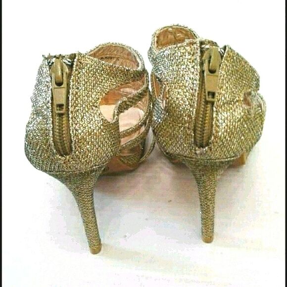 Chinese Laundry Gold Sparkly Night Out Party Open Toe Strappy Platform Heels - Picture 4 of 9